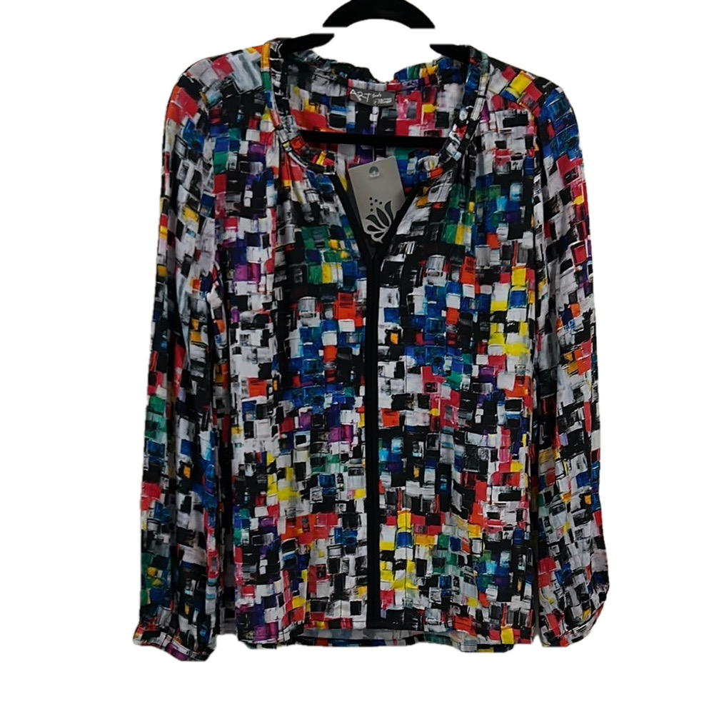 DOLCEZZA simply Art Colorful Abstract Women's Top “Mosaic” NWT